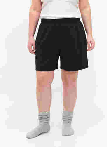 Lösa shorts i tyg med struktur, Black, Model image number 2