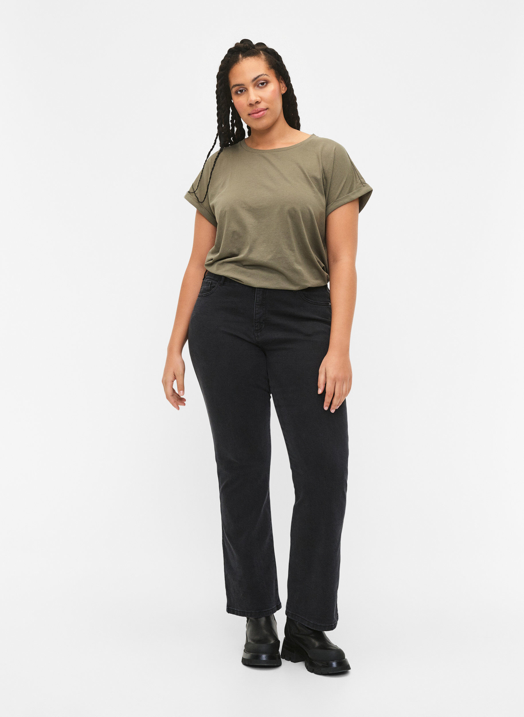 Zizzi 2-pack kort&auml;rmade t-shirtar, Gr&ouml;n, Model image number 1