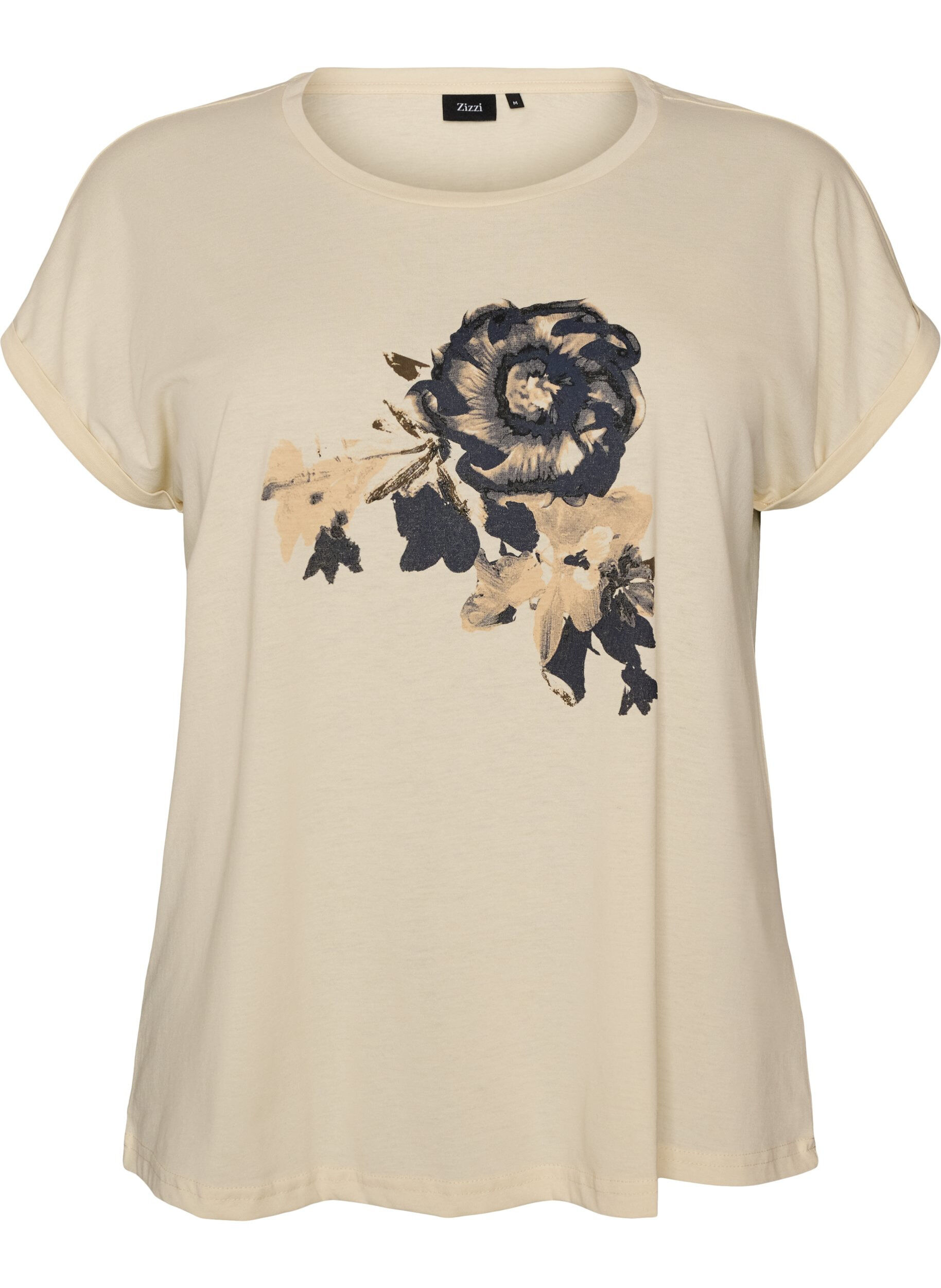 ZizziT-shirt med dekorativt tryck framtill, Vanilla, Packshot image number 0