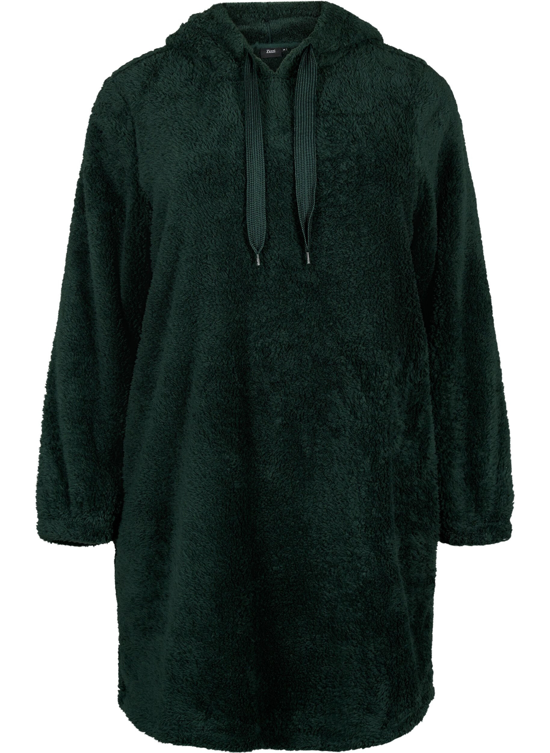 Zizzi Kl&auml;nning i teddy med huva, Scarab, Packshot image number 0