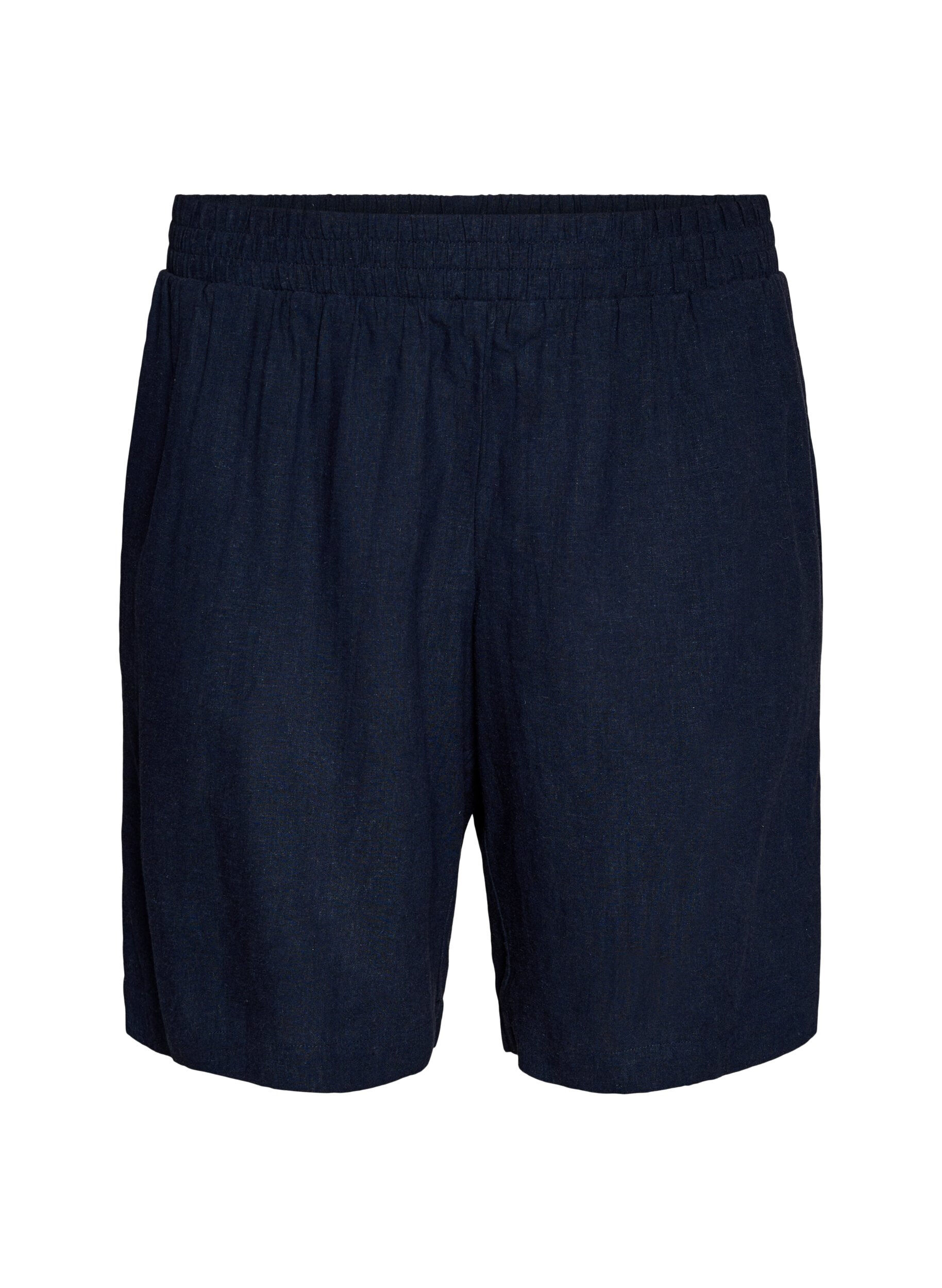Shorts i linne och viskos med h&ouml;g midja