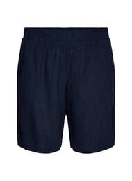 Shorts i linne och viskos med h&ouml;g midja, Bl&aring;