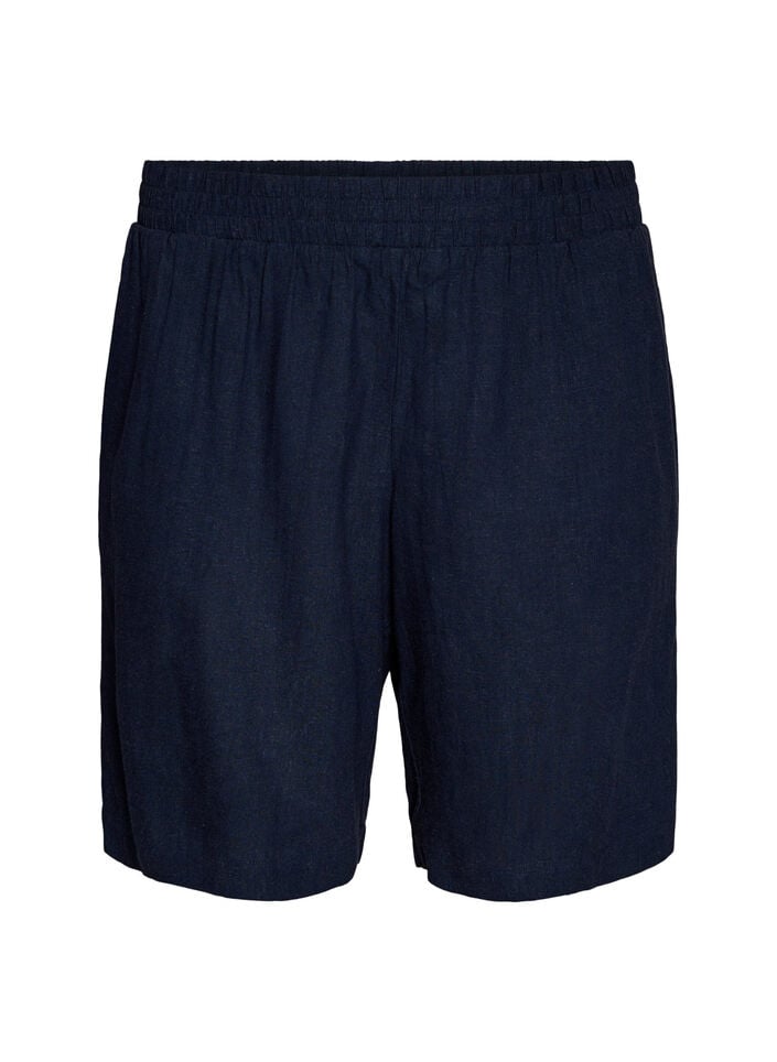 Shorts i linne och viskos med h&ouml;g midja, Bl&aring;, Packshot image number 0