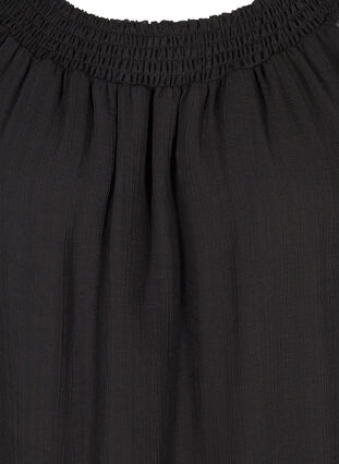 Kortärmad blus med smock och lätt struktur, Black, Packshot image number 2