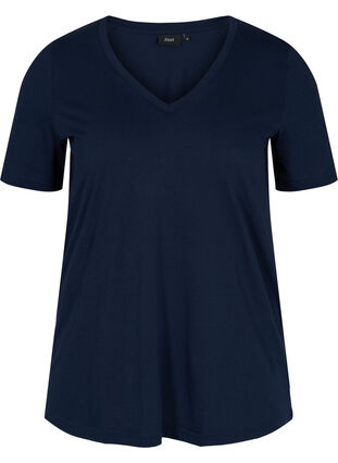 T-shirt i ekologisk bomull med v-ringning, Navy Blazer, Packshot image number 0