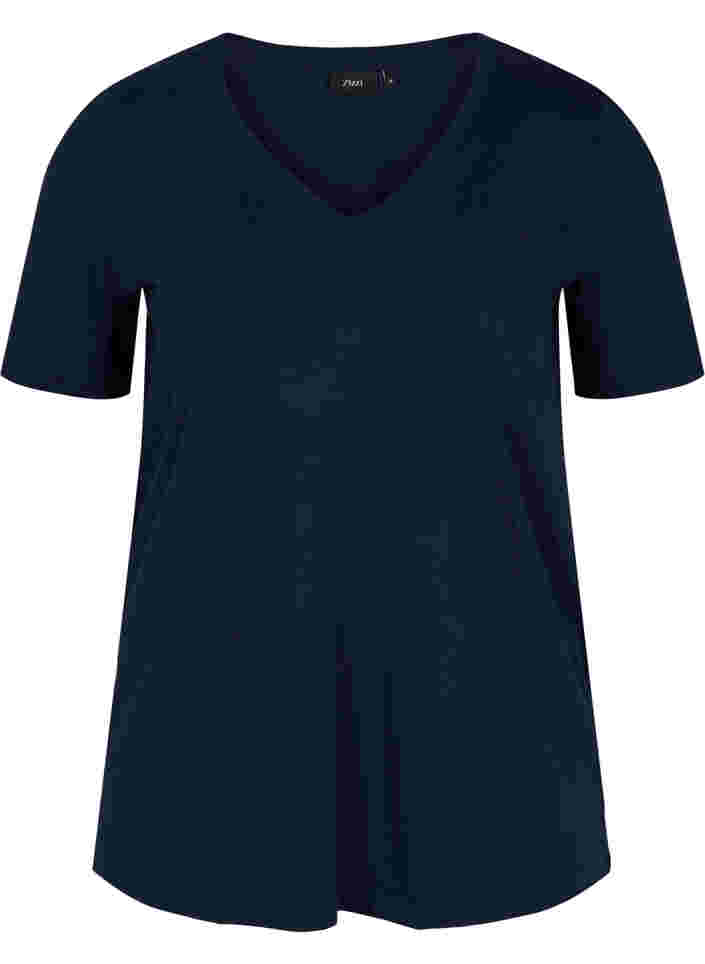 T-shirt i ekologisk bomull med v-ringning, Navy Blazer