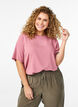 Kort&auml;rmad v&auml;vd blus med rund hals, Rosa, Model image number 0