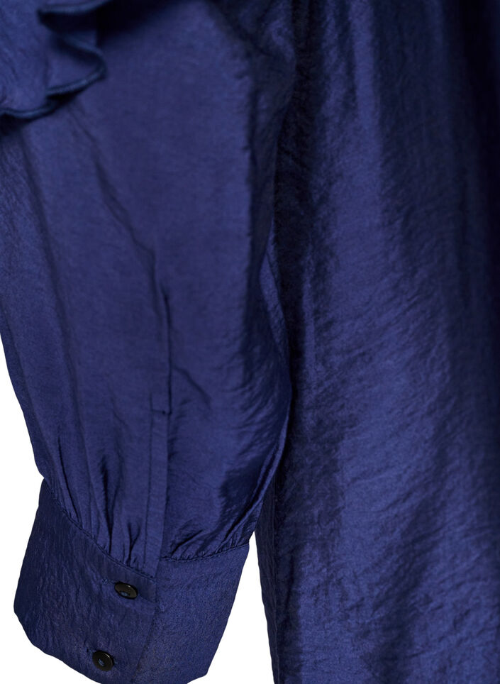 Kl&auml;nning i viskos med volanger och knytband, Bl&aring;, Packshot image number 3