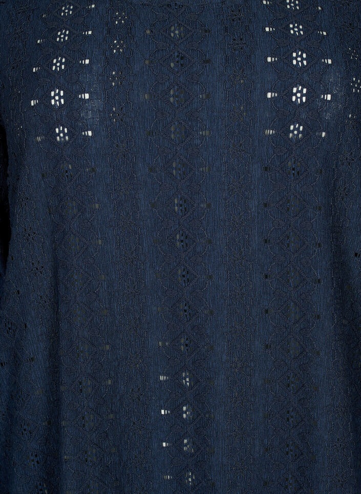 Blus med anglaise broderi och 7/8 ärmar, Navy Blazer, Packshot image number 2