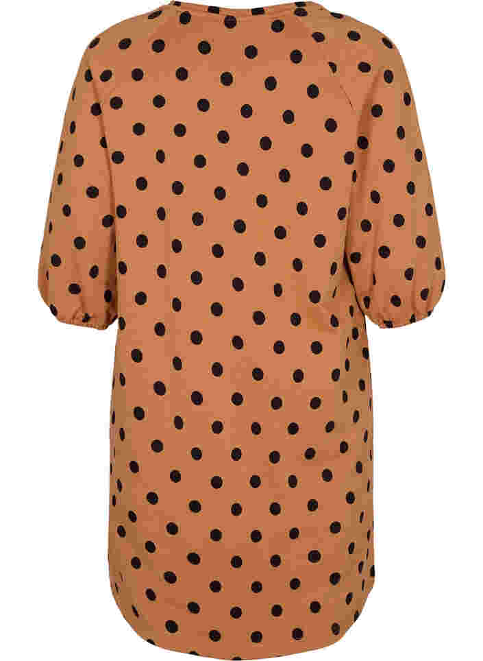Prickig klänning med 3/4-ärmar, Almond Black Dot, Packshot image number 1