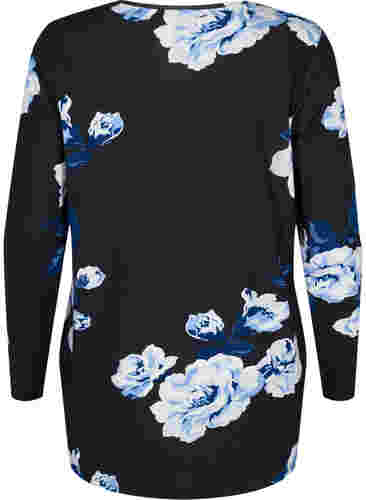 Blomstrete bluse med lange ermer, Black Flower, Packshot image number 1