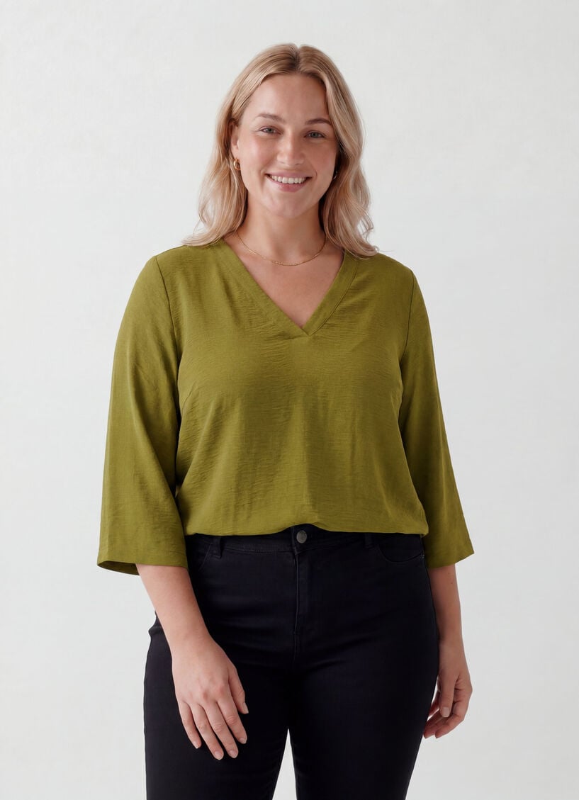 Blus med 3/4-&auml;rm, Gr&ouml;n, Model image number 0