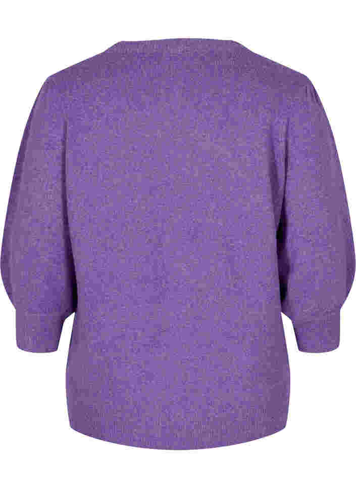 Melerad stickad tröja med 3/4-ärmar, Ultra Violet Mel., Packshot image number 1