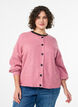 Ribbstickad kofta med knappar, Rosa, Model image number 0