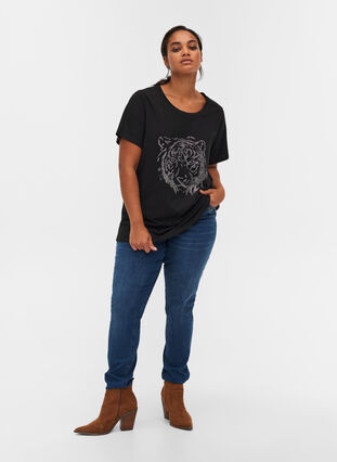 T-shirt i ekologisk bomull med stenar, Black , Model image number 2