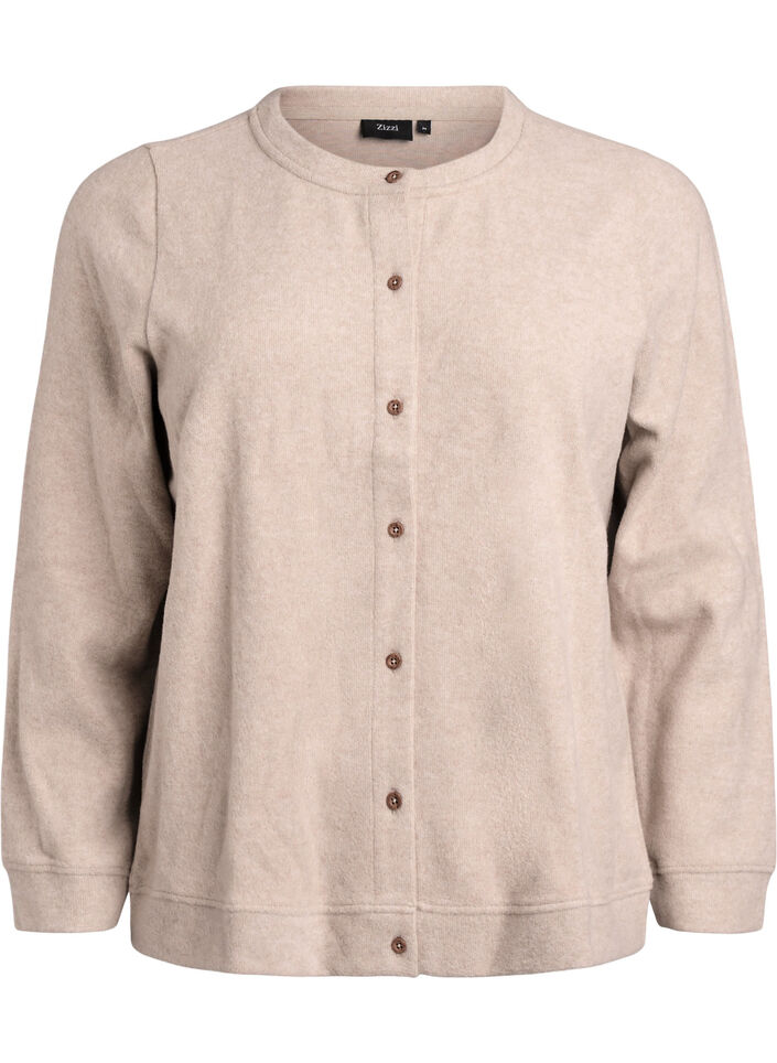 Cardigan i jersey med rund halsringning och knappar, Beige, Packshot image number 0