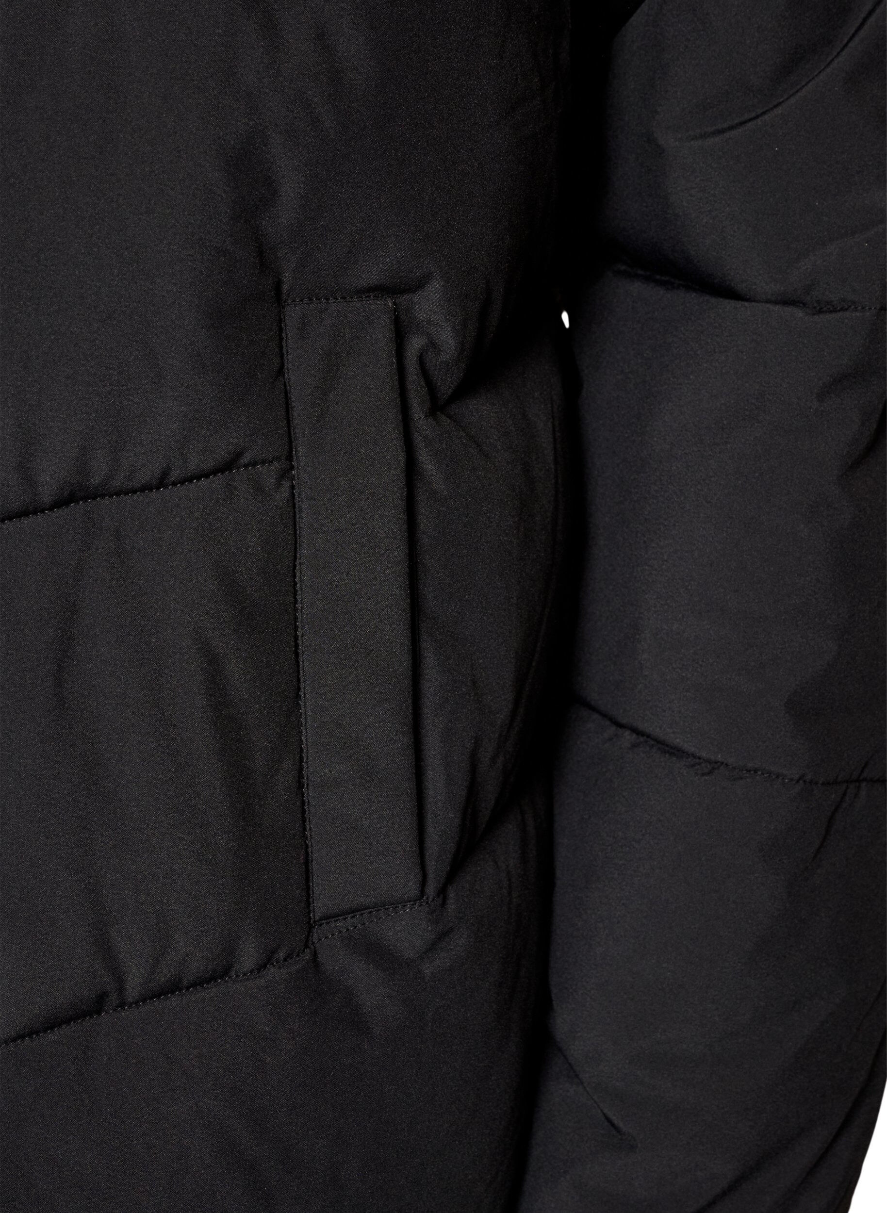 ZizziHalvl&aring;ng pufferjacka med huva, Svart, Packshot image number 3