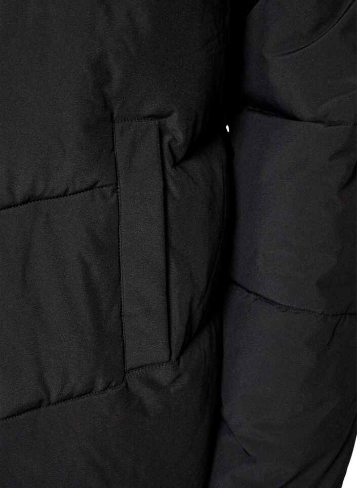 Halvl&aring;ng pufferjacka med huva, Svart, Packshot image number 3