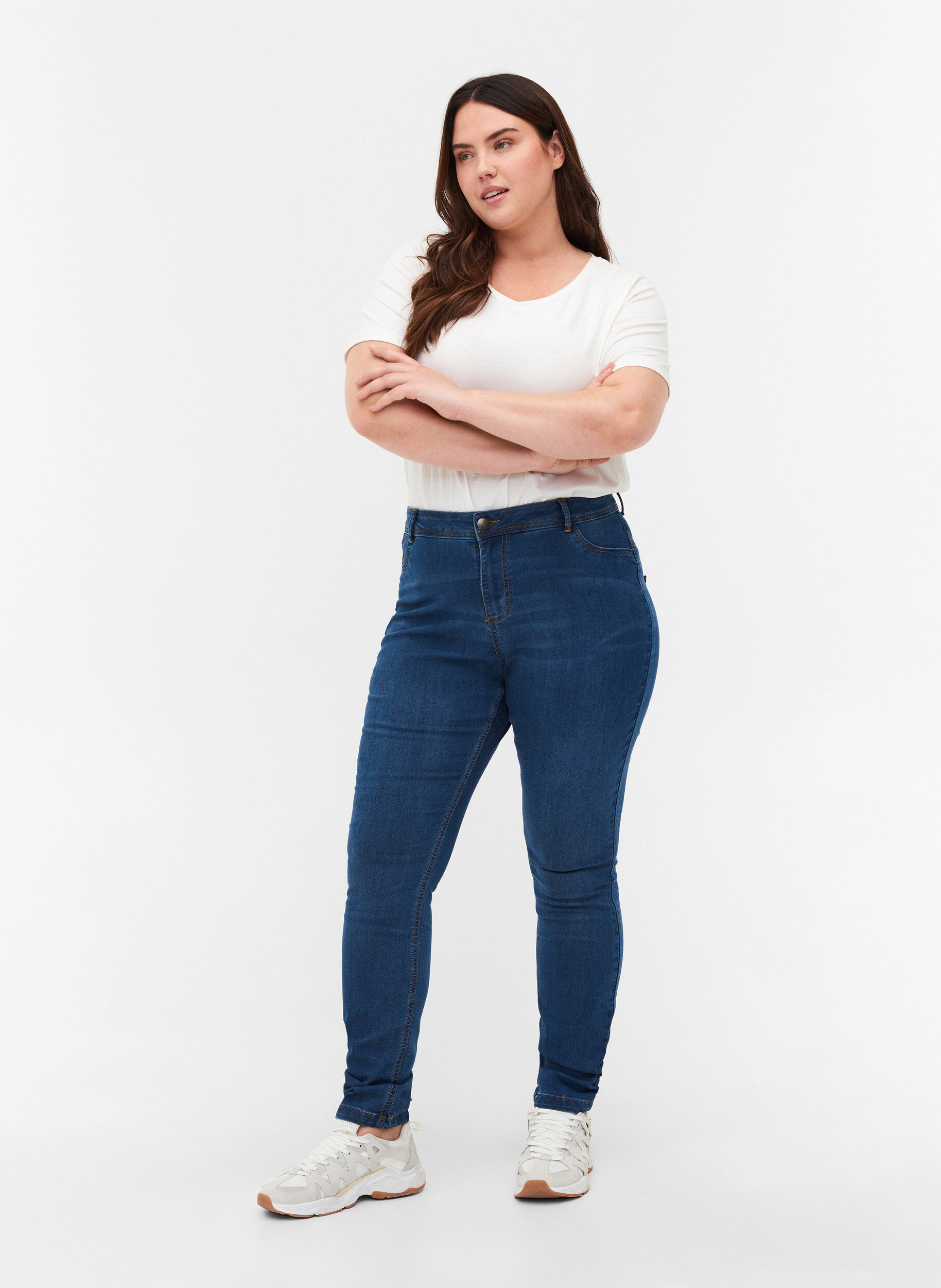 Zizzi Extra slim Amy jeans med h&ouml;g midja, Bl&aring;, Model image number 0