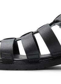 Sandal i läder med bred passform, Black, Model