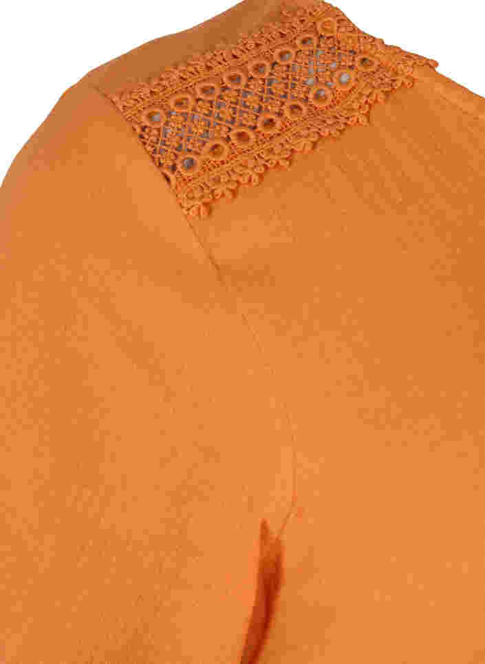 Kortärmad bomullsblus med spets, Amberglow, Packshot image number 3