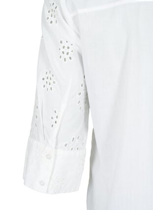 Skjortblus med anglaise-broderier och trekvartsärmar, Bright White, Packshot image number 4