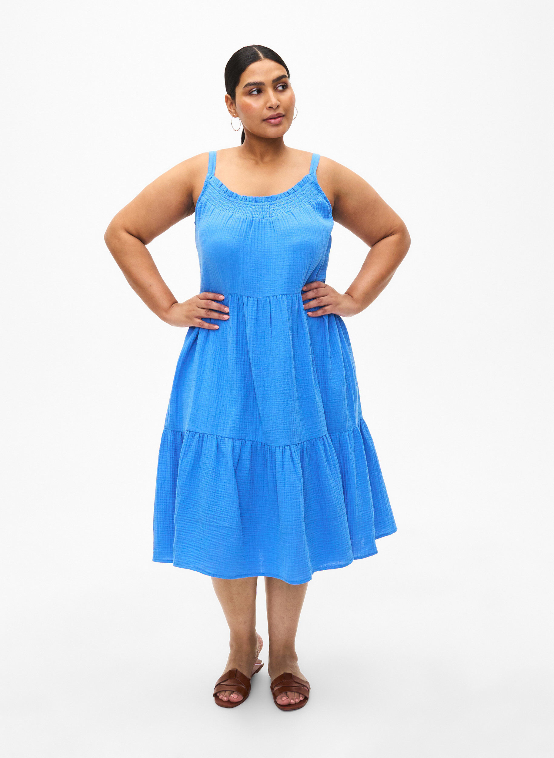 Zizzi Enkel axelbandskl&auml;nning i bomull, Marina, Model image number 2