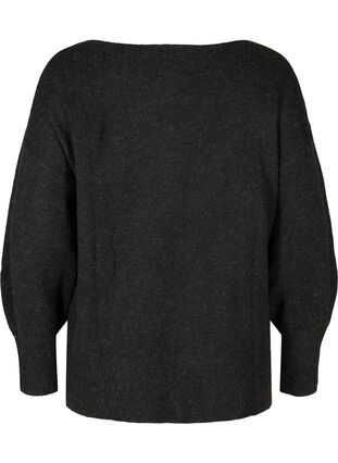 Stickad tröja med ballongärmar, Black, Packshot image number 1