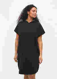 Kortärmad swetshirtklänning med huva, Black, Model