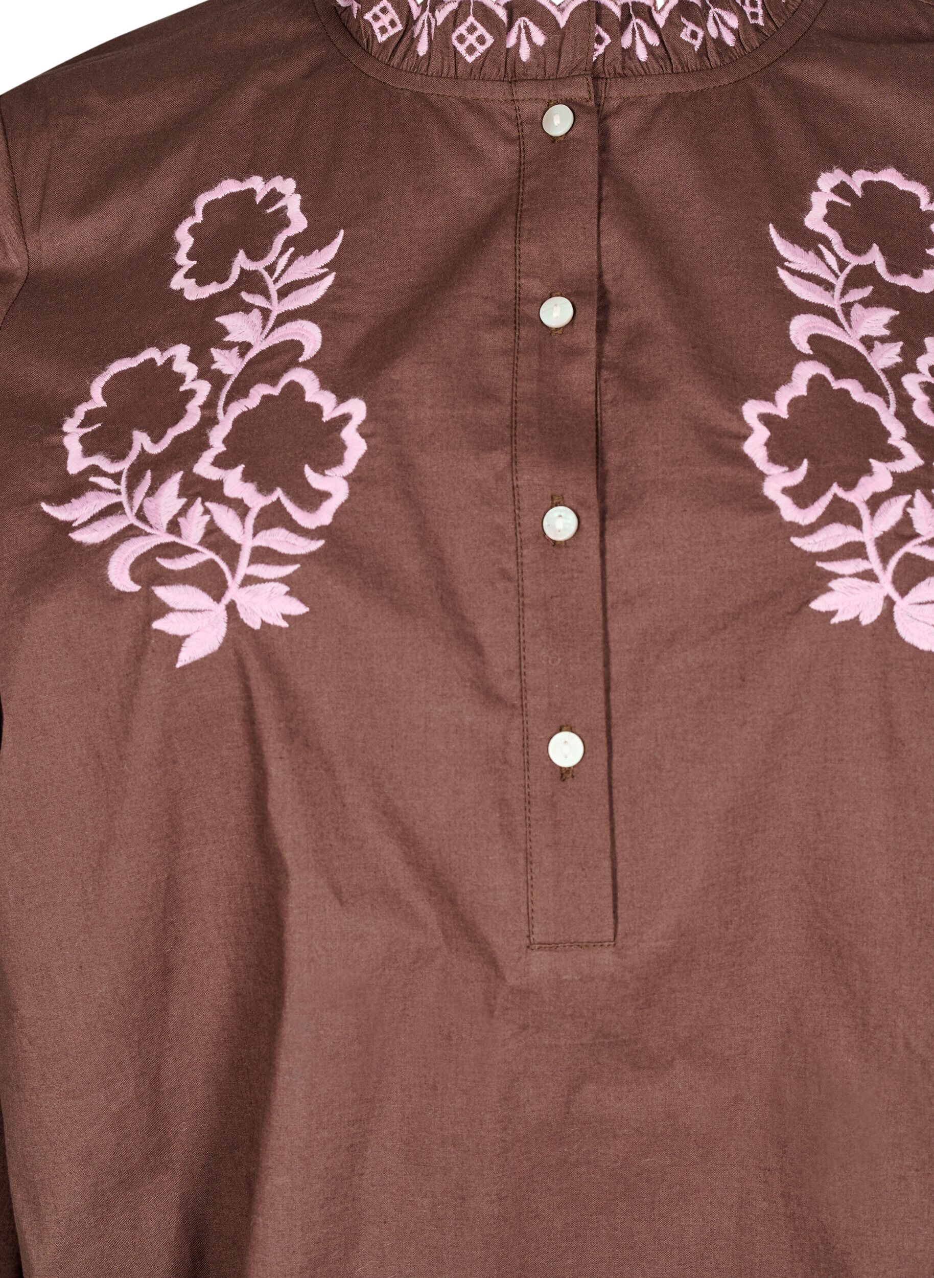 Zizzi Blus med broderi och volangdetaljer, Brun, Packshot image number 2