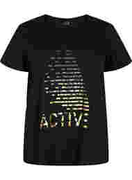  T-shirt till träning med print, Black gold foil logo
