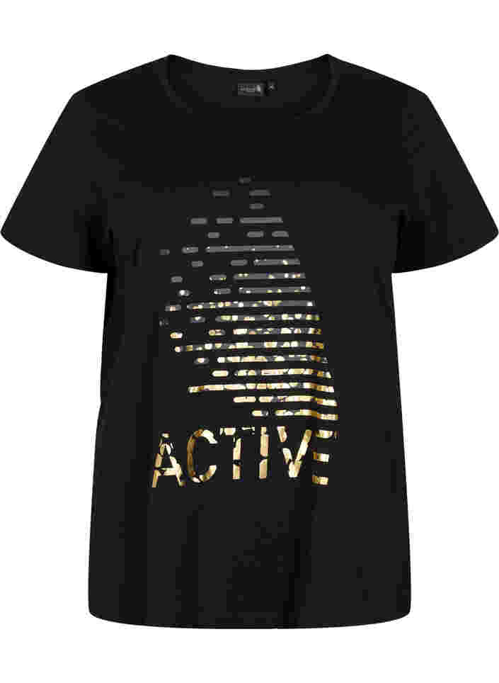  T-shirt till träning med print, Black gold foil logo, Packshot image number 0