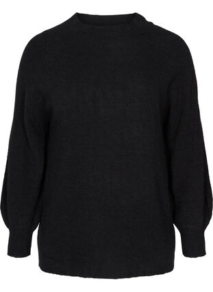 Stickad tröja med ribbad mudd och rund halsringning, Black, Packshot image number 0
