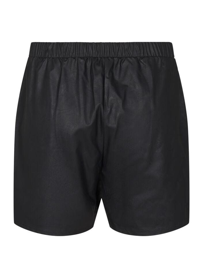 Shorts i läderimitation med lös passform, Black, Packshot image number 1
