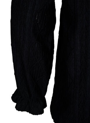 Blus med volangdetaljer och ton-i-ton-mönster, Black, Packshot image number 3