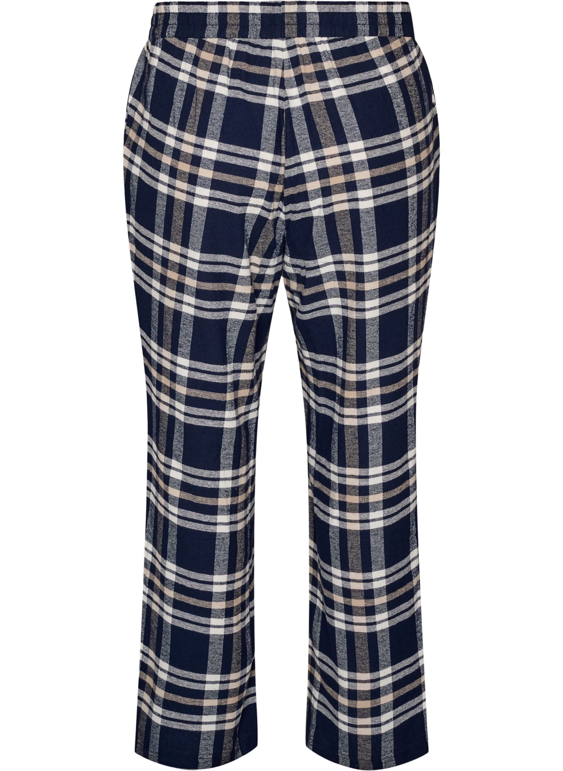 ZizziRutiga pyjamasbyxor i bomull, Bl&aring;, Packshot image number 1