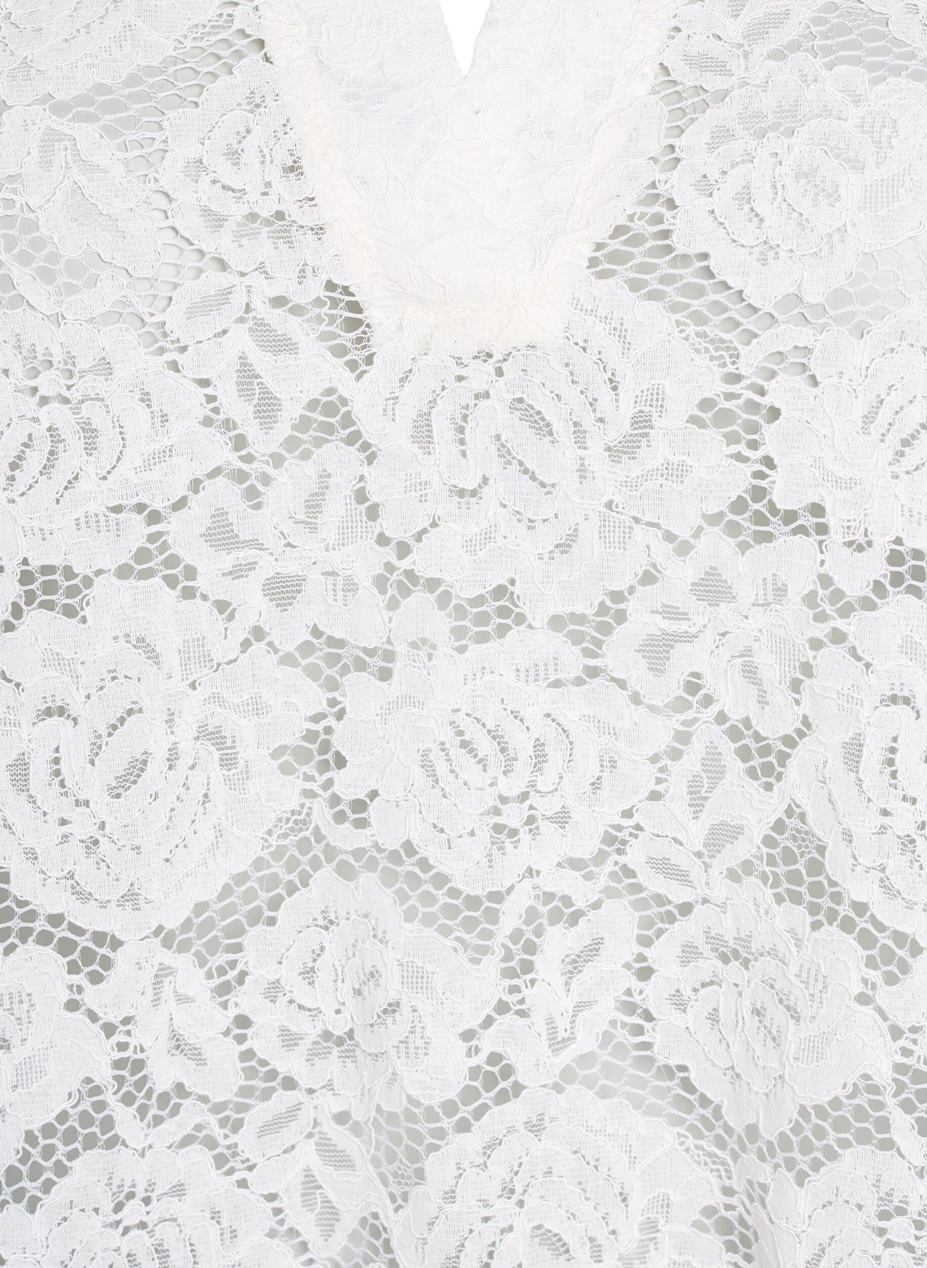 Zizzi Spetsblus med krage och V-ringning, Vanilla, Packshot image number 2