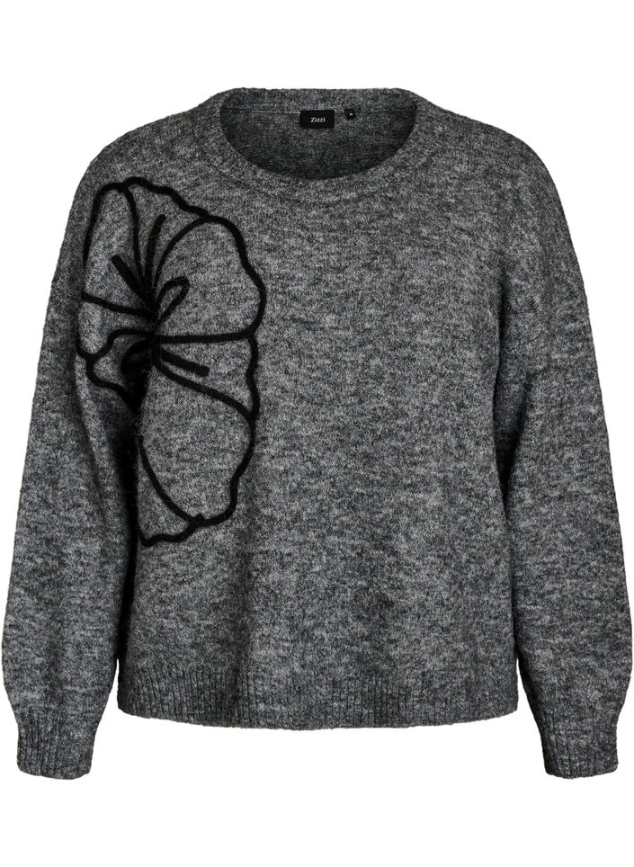 Tr&ouml;ja med blomapplikation, Gr&aring;, Packshot image number 0