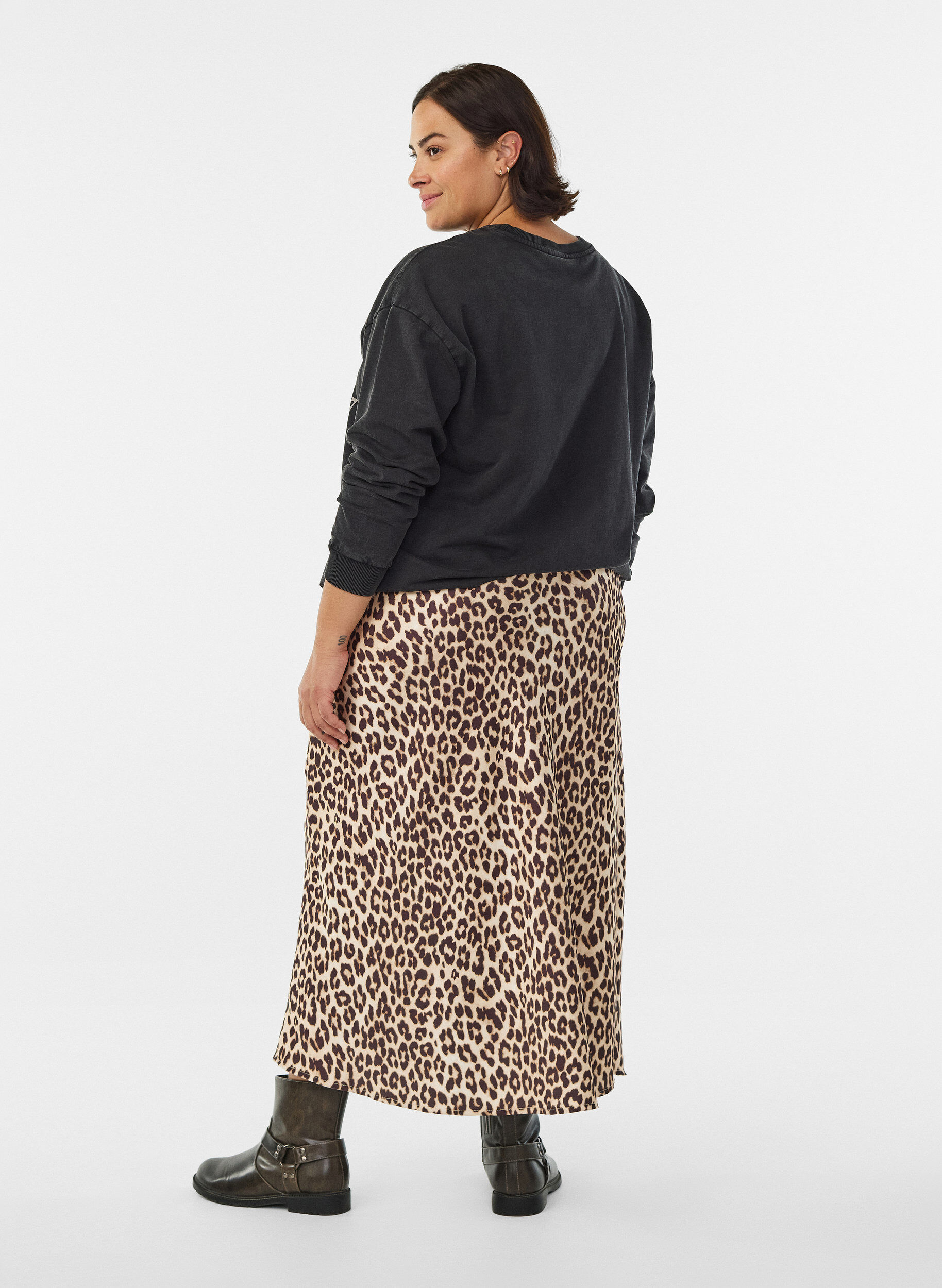 ZizziMidikjol i satin, Brun, Model image number 1