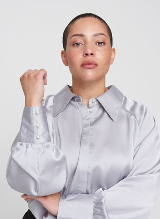 Skjorta med ballongärmar och krage, Light Grey, Model image number 2