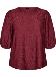 Blus med struktur och 3/4-&auml;rmar, R&ouml;d