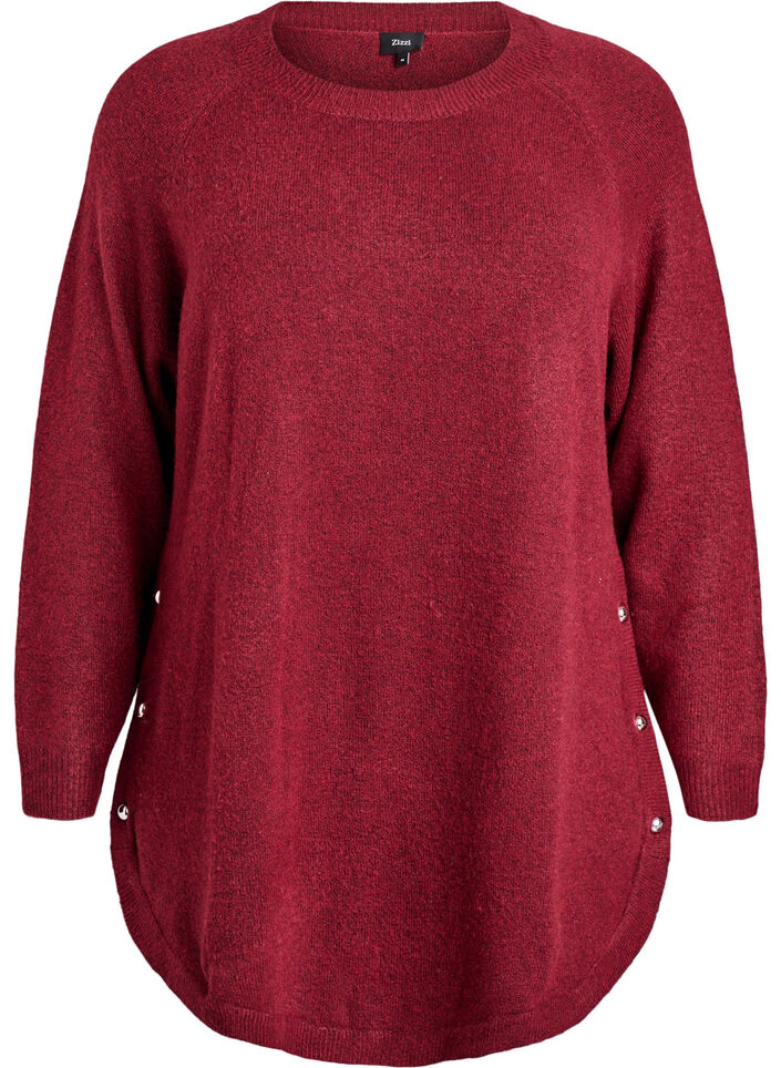 L&aring;ng stickad blus med kulknappar, M&ouml;rk Bordeaux, Packshot image number 0