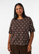 Kort&auml;rmad stickad blus med prickar, Brun, Model image number 0