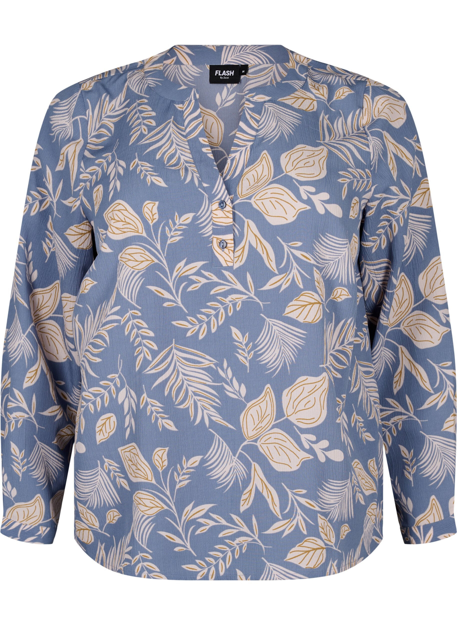 Zizzi FLASH - L&aring;ng&auml;rmad blus med tryck, Delft AOP, Packshot image number 0