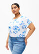 Blommig blus i viskos med kort ärm, White Blue AOP, Model image number 0