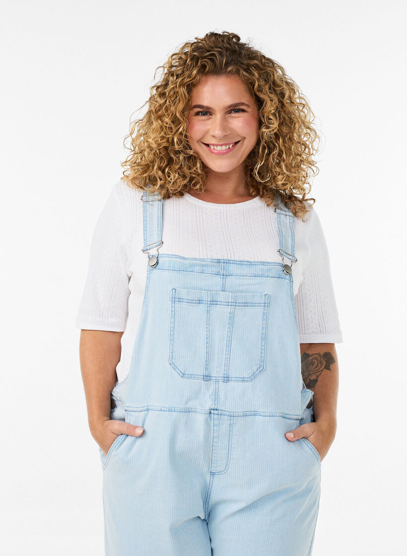Randiga denim h&auml;ngselbyxor?, Bl&aring;, Model image number 2
