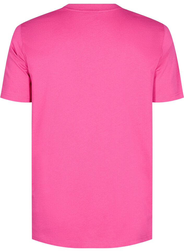 Enkel t-shirt i bomull med rund halsringning, Rosa, Packshot image number 1