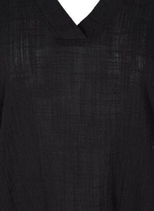 Kortärmad blus i bomull med v-ringning, Black, Packshot image number 2