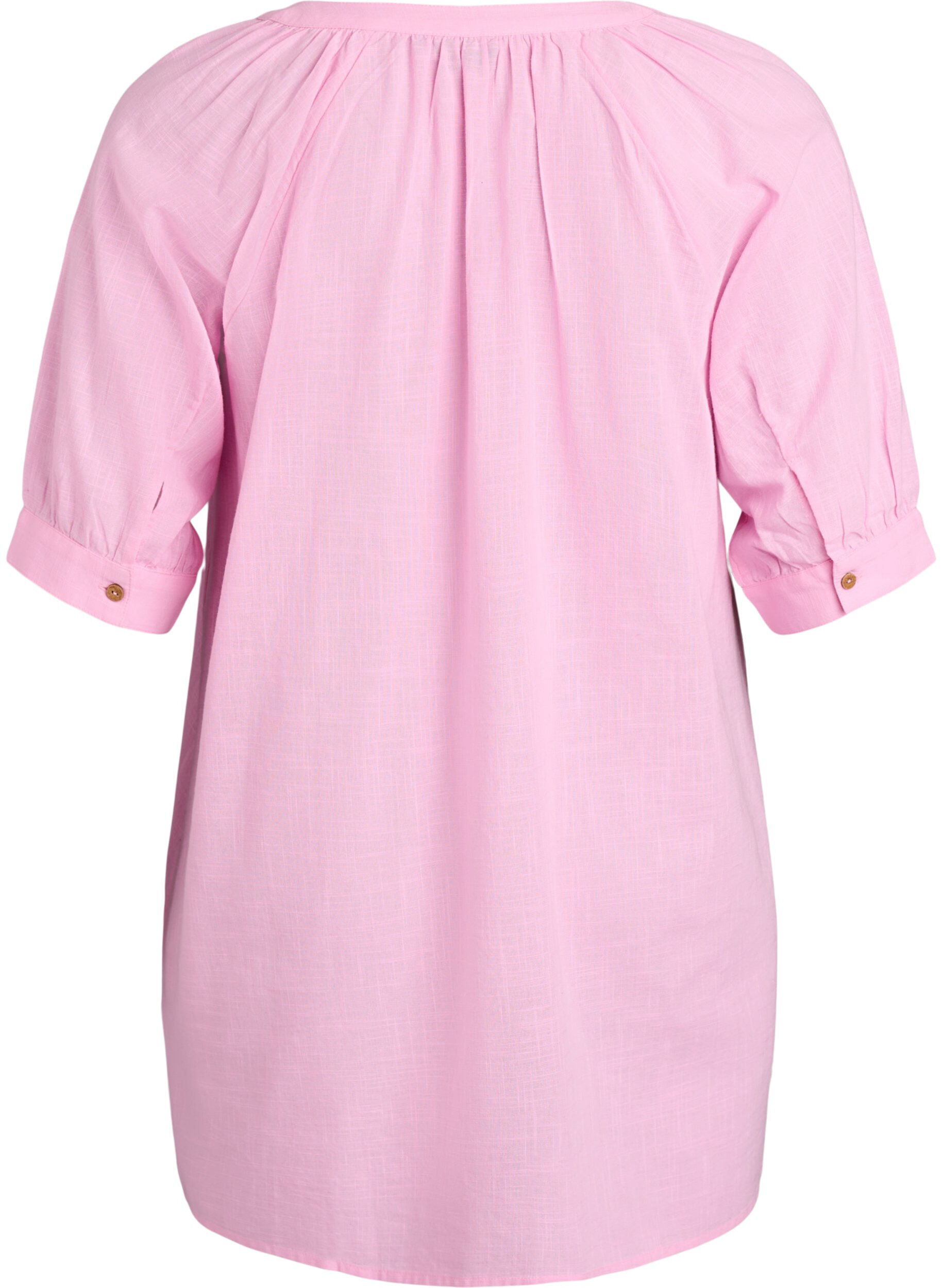 ZizziTunika i bomull med v-ringning, Rosa, Packshot image number 1