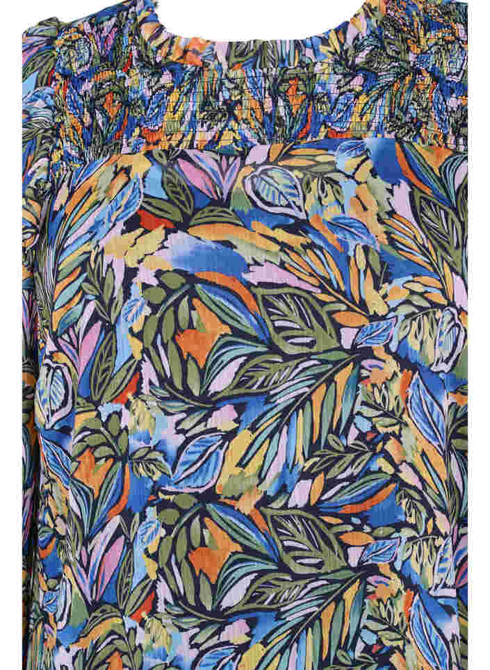 Färgglad midiklänning med smock och långa ärmar, Vibrant Leaf, Packshot image number 2